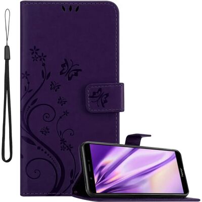Honor / Huawei Y7 2018 Blumen Leder Schutzhülle - Lila Dunkel Honor / Huawei Y7 2018 Blumen Leder Schutzhülle - Lila Dunkel