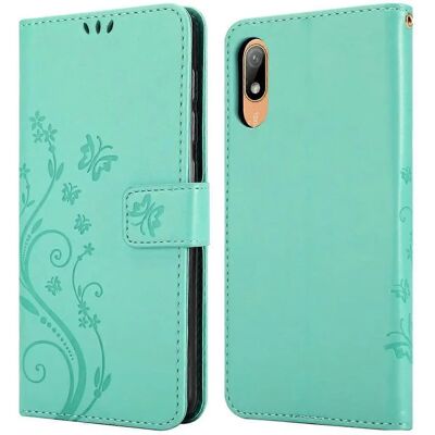 Cadorabo Türkis Blumen Huawei Y6 PRO 2019 Hülle - Ständer & Kartenfächer Cadorabo Türkis Blumen Huawei Y6 PRO 2019 Hülle - Ständer & Kartenfächer