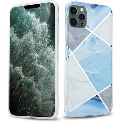 Coque TPU en Marbre pour iPhone 12 Pro Max - Bleu Blanc Gris - Publicité Coque TPU en Marbre pour iPhone 12 Pro Max - Bleu Blanc Gris - Publicité