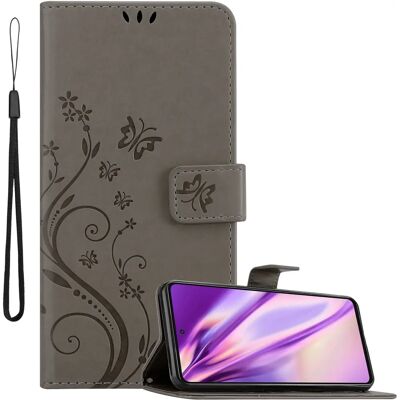 Cadorabo Blumenmuster Grau Samsung Galaxy A52 (4G / 5G) Hülle - Kartenfach Cadorabo Blumenmuster Grau Samsung Galaxy A52 (4G / 5G) Hülle - Kartenfach