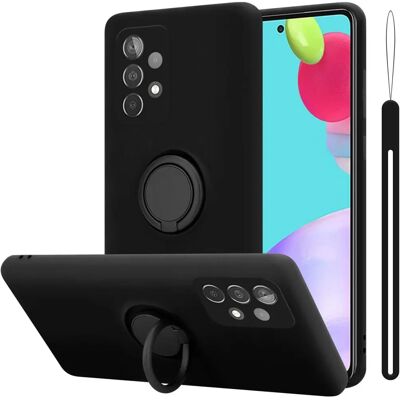 Cadorabo Samsung Galaxy A52 - Flüssiges Schwarz TPU Hülle mit Ring Cadorabo Samsung Galaxy A52 - Flüssiges Schwarz TPU Hülle mit Ring