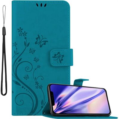 Apple iPhone 13 Blaue Blumenleder Buchhülle - Schutzhülle Apple iPhone 13 Blaue Blumenleder Buchhülle - Schutzhülle