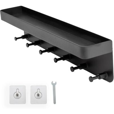 Intirilife Schwarzes Wand-Schlüsselbrett mit Ablage - Selbstklebend, 6 Haken Intirilife Schwarzes Wand-Schlüsselbrett mit Ablage - Selbstklebend, 6 Haken