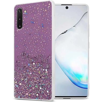 Coque de protection TPU pour Samsung Galaxy NOTE 10 - Transparent avec Glitter Violet - Publicité Coque de protection TPU pour Samsung Galaxy NOTE 10 - Transparent avec Glitter Violet - Publicité