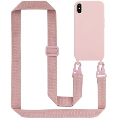 Coque en silicone rose pour iPhone X / XS avec cordon réglable - Publicité Coque en silicone rose pour iPhone X / XS avec cordon réglable - Publicité