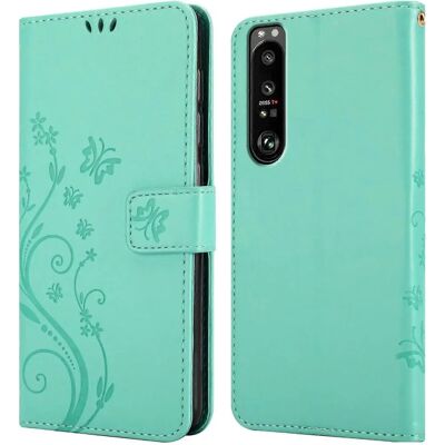 Coque de Protection Sony Xperia 1 III - Motif floral, Fente pour carte, Turquoise - Publicité Coque de Protection Sony Xperia 1 III - Motif floral, Fente pour carte, Turquoise - Publicité