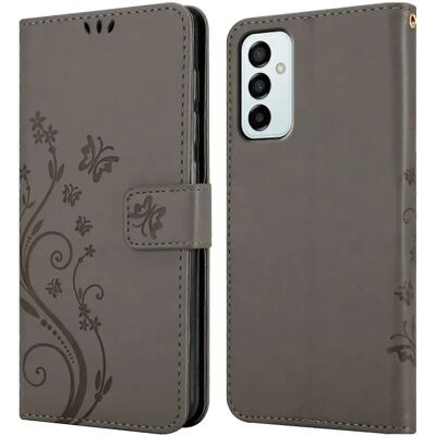 Samsung Galaxy M23 5G Blumen Buchhülle - Grau Samsung Galaxy M23 5G Blumen Buchhülle - Grau