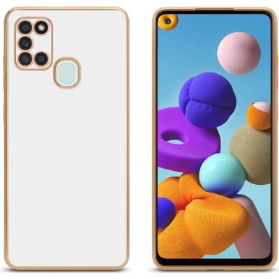 Cadorabo Weiß-Gold Galaxy A21s TPU Hülle - Kameraschutz Cadorabo Weiß-Gold Galaxy A21s TPU Hülle - Kameraschutz