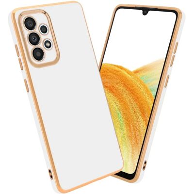 Cadorabo Samsung Galaxy A33 5G Hülle - Kameraschutz Glänzend Weiß - Gold Cadorabo Samsung Galaxy A33 5G Hülle - Kameraschutz Glänzend Weiß - Gold