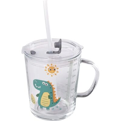 Intirilife Kinder Dino Glas Trinkbecher - 400 ml, Deckel & Strohhalm Intirilife Kinder Dino Glas Trinkbecher - 400 ml, Deckel & Strohhalm