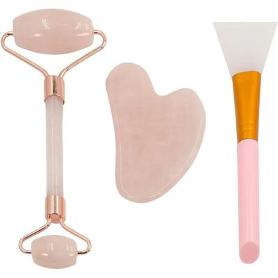 Intirilife Rosenquarz Gesichtsset - Gua Sha & Roller - 3 Stück Intirilife Rosenquarz Gesichtsset - Gua Sha & Roller - 3 Stück