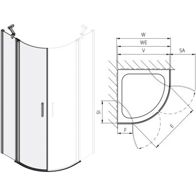 Koralle SL450 Viertelkreis Pendeltür - Schwenktür, 90x200cm, Radius 50cm Koralle SL450 Viertelkreis Pendeltür - Schwenktür, 90x200cm, Radius 50cm