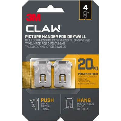 Ganci in acciaio per cartongesso 3M - 20kg - Confezione da 4 Ganci in acciaio per cartongesso 3M - 20kg - Confezione da 4