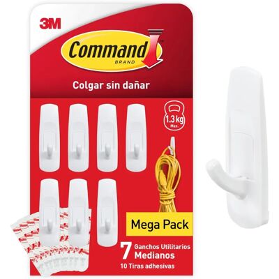 COMMAND - Ganchos adhesivos blancos, 7 ganchos, 10 tiras - Hogar y oficina COMMAND - Ganchos adhesivos blancos, 7 ganchos, 10 tiras - Hogar y oficina