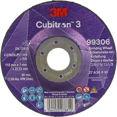Disque abrasif Cubitron 99306 - 115mm, 22,23mm trou - Acier/Inox - Publicité Disque abrasif Cubitron 99306 - 115mm, 22,23mm trou - Acier/Inox - Publicité