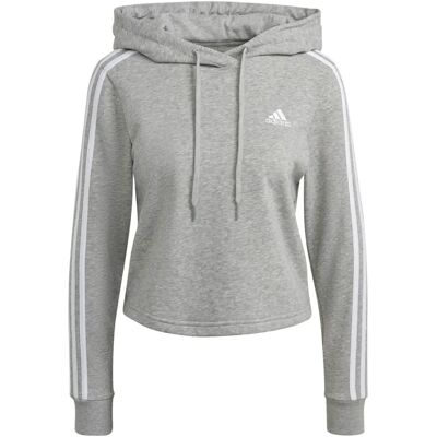 Adidas Damen Cropped Hoodie Grau - Kapuzenpullover - 3-Streifen Adidas Damen Cropped Hoodie Grau - Kapuzenpullover - 3-Streifen