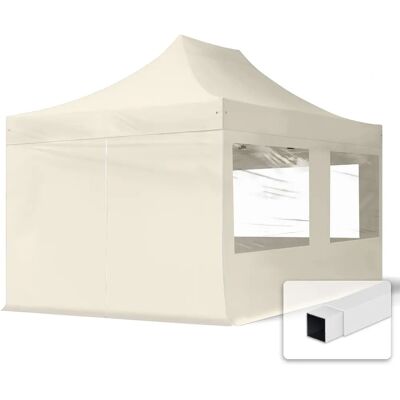 Toolport 3x4.5m Pop up Gazebo Cream - Steel, Panorama Windows Toolport 3x4.5m Pop up Gazebo Cream - Steel, Panorama Windows
