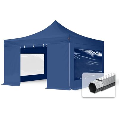 Toolport 4x4m PES 800 Pop up gazebo PROFESSIONAL Aluminium 40 mm, incl. Sidewalls with Panorama Windows, blue Toolport 4x4m PES 800 Pop up gazebo PROFESSIONAL Aluminium 40 mm, incl. Sidewalls with Panorama Windows, blue