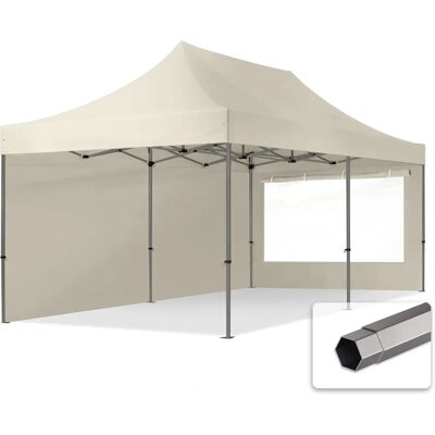 Toolport 3x6m PES 750 Pop Up Gazebo PREMIUM Steel 40 mm, incl. Sidewalls with Panorama Windows, cream Toolport 3x6m PES 750 Pop Up Gazebo PREMIUM Steel 40 mm, incl. Sidewalls with Panorama Windows, cream