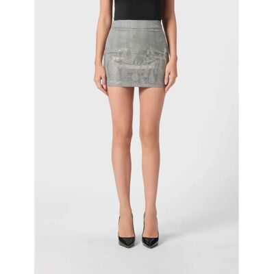 Philipp Plein - Checkered Skirt - Strass Flame Black - Skirt Philipp Plein - Checkered Skirt - Strass Flame Black - Skirt