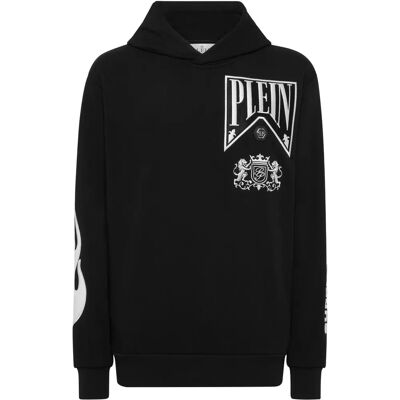 Philipp Plein - Hoodie LS Strass Flame Racing - Zwart/Wit - Hoodie Philipp Plein - Hoodie LS Strass Flame Racing - Zwart/Wit - Hoodie