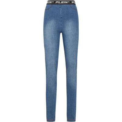 Philipp Plein Blau Hoge Taille Denim Legging - Leggings Philipp Plein Blau Hoge Taille Denim Legging - Leggings