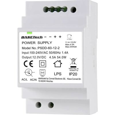 Basetech PSDD-60-12-2 Alimentation - 12V 2 Sorties 54W Rail DIN - Publicité Basetech PSDD-60-12-2 Alimentation - 12V 2 Sorties 54W Rail DIN - Publicité