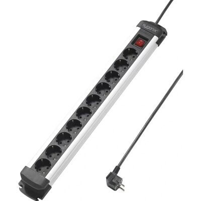 Sygonix Verlengsnoer - 10 Stopcontacten, Zwart, Zilver, Met Schakelaar Sygonix Verlengsnoer - 10 Stopcontacten, Zwart, Zilver, Met Schakelaar