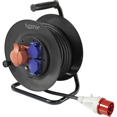 Sygonix Kabelrulle - 25m Svart IP44 5-pol Sygonix Kabelrulle - 25m Svart IP44 5-pol