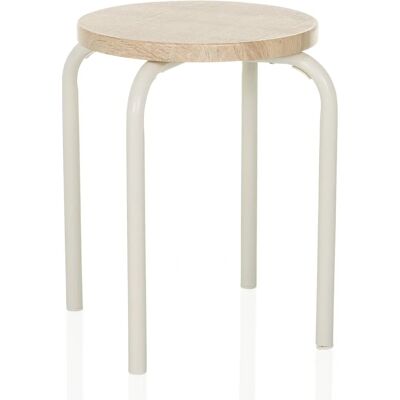 hjh LIVING Alranda Weiß/Eiche Skandinavischer Moderner Hocker hjh LIVING Alranda Weiß/Eiche Skandinavischer Moderner Hocker