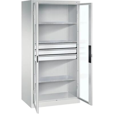 Armoire gris clair avec portes en verre - Mobilier de rangement - Publicité Armoire gris clair avec portes en verre - Mobilier de rangement - Publicité