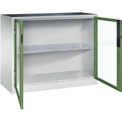 Armoire en acier C+P - Portes en verre transparent - Gris clair & Vert reseda - Publicité Armoire en acier C+P - Portes en verre transparent - Gris clair & Vert reseda - Publicité