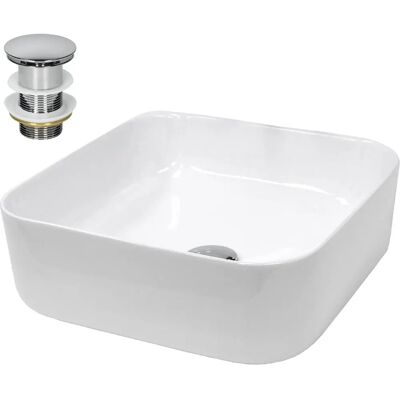 Lavabo Carré en Céramique ECD Germany - 390x390x140mm - Design Moderne - Publicité Lavabo Carré en Céramique ECD Germany - 390x390x140mm - Design Moderne - Publicité