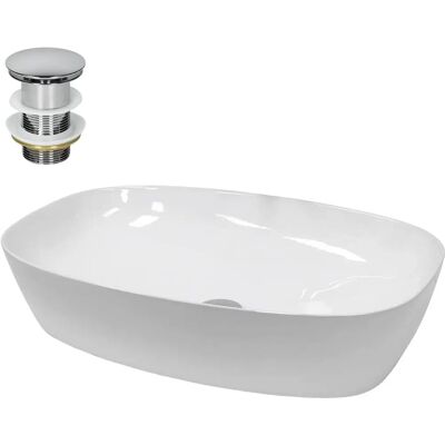 ECD GERMANY Lavabo en céramique pour salle de bain - Blanc - 605x380x125/140 mm - Publicité ECD GERMANY Lavabo en céramique pour salle de bain - Blanc - 605x380x125/140 mm - Publicité