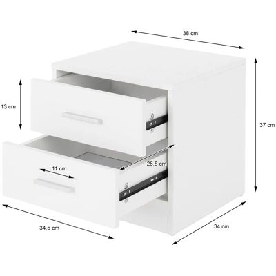 ML-Design Witte Nachtkastje met 2 Lades - Nachtkastje ML-Design Witte Nachtkastje met 2 Lades - Nachtkastje