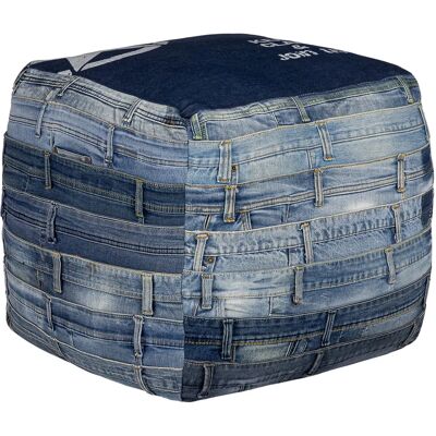 WOMO-DESIGN Blauwe Denim Vierkant Krukje - 45cm Retro Stijl WOMO-DESIGN Blauwe Denim Vierkant Krukje - 45cm Retro Stijl