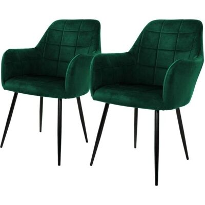 Conjunto de 2 sillas de comedor verdes en terciopelo Conjunto de 2 sillas de comedor verdes en terciopelo