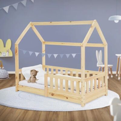 Lit enfant ML-DESIGN en pin massif avec toit et barrière - Publicité Lit enfant ML-DESIGN en pin massif avec toit et barrière - Publicité