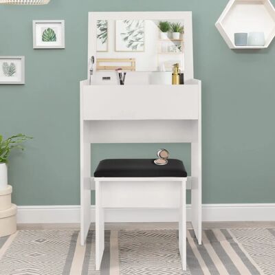 ML-Design Toaletka z Składaną Lusterkiem i Stołkiem - Biała ML-Design Toaletka z Składaną Lusterkiem i Stołkiem - Biała
