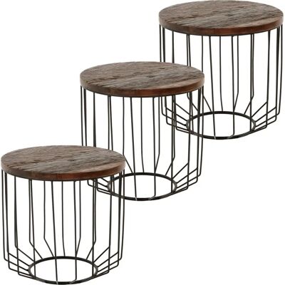 WOMO-DESIGN Set 3 Couchtische - Runde 50cm - Holz & Metall WOMO-DESIGN Set 3 Couchtische - Runde 50cm - Holz & Metall