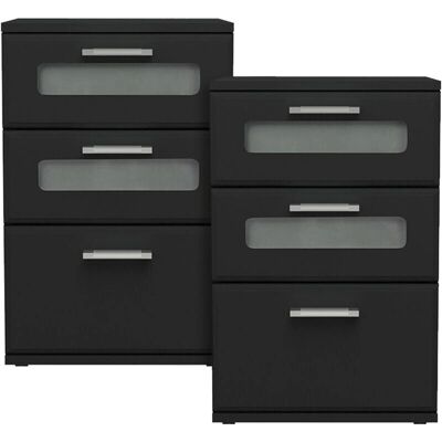 Mesita de Noche ML-Design con 3 Cajones - Negro MDF Moderno Mesita de Noche ML-Design con 3 Cajones - Negro MDF Moderno