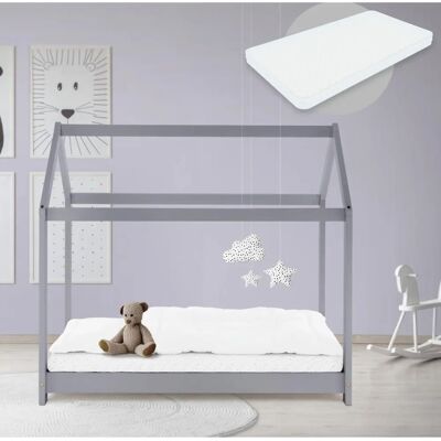 ML-DESIGN Lit pour enfants avec maison, toit et matelas - 70x140cm - Publicité ML-DESIGN Lit pour enfants avec maison, toit et matelas - 70x140cm - Publicité