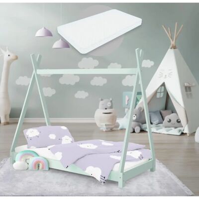 Kinderbed ML Design - Den, Munt, Hypoallergeen Schuimmatras - 70x140cm - Kinderkamer Kinderbed ML Design - Den, Munt, Hypoallergeen Schuimmatras - 70x140cm - Kinderkamer