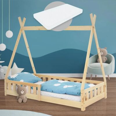 ML-Design Kinderbed Tipi 80x160cm Natuurlijk met Matras en Veiligheidshek ML-Design Kinderbed Tipi 80x160cm Natuurlijk met Matras en Veiligheidshek
