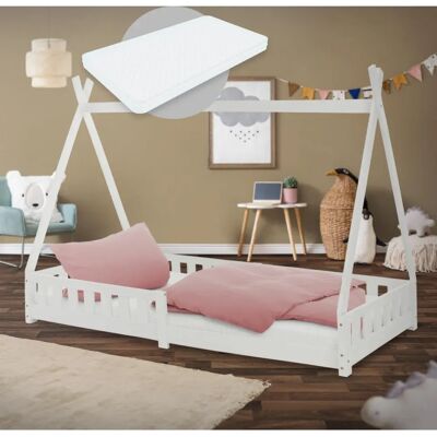 ML-DESIGN Kinderbed Tipi Wit met Foam Matras 90x200cm Veiligheidsrails Houten Frame ML-DESIGN Kinderbed Tipi Wit met Foam Matras 90x200cm Veiligheidsrails Houten Frame