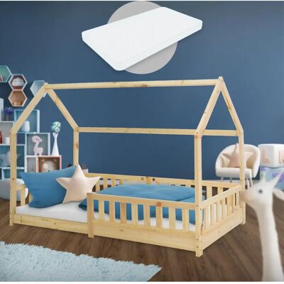 ML-DESIGN Letto per Bambini a Forma di Casa con Tetto - Legno di Pino Naturale ML-DESIGN Letto per Bambini a Forma di Casa con Tetto - Legno di Pino Naturale