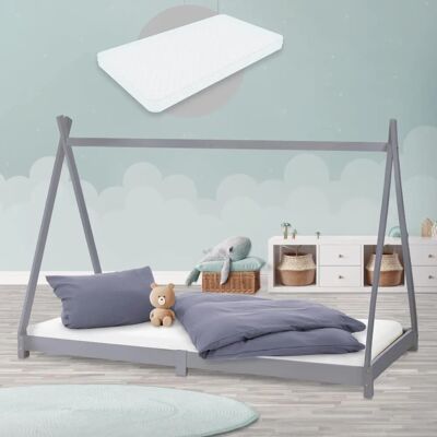 ML Design Kinder Tipi Bed 90x200cm met Lattenbodem, Lichtgrijs - Kinderbed ML Design Kinder Tipi Bed 90x200cm met Lattenbodem, Lichtgrijs - Kinderbed