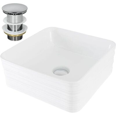ML-Design Lavabo Cuadrado de Cerámica 39x39x15 cm - Diseño Moderno para Baño ML-Design Lavabo Cuadrado de Cerámica 39x39x15 cm - Diseño Moderno para Baño