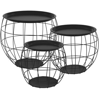 ML-Design Zestaw 3 Metalowych Stolików - Czarny - Ø31cm/Ø38cm/Ø47cm ML-Design Zestaw 3 Metalowych Stolików - Czarny - Ø31cm/Ø38cm/Ø47cm