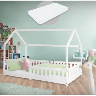 Cama infantil ML-Design con colchón - Cama de casa con protección Cama infantil ML-Design con colchón - Cama de casa con protección